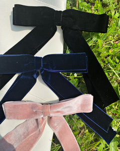Long Velvet Bow - Black, Navy, Pink