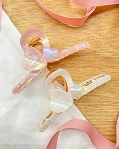 Premium Marbled Heart Clips - Cream, Pink