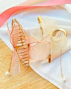 Hanging Pearl Silky Bows  - Cream, Pink